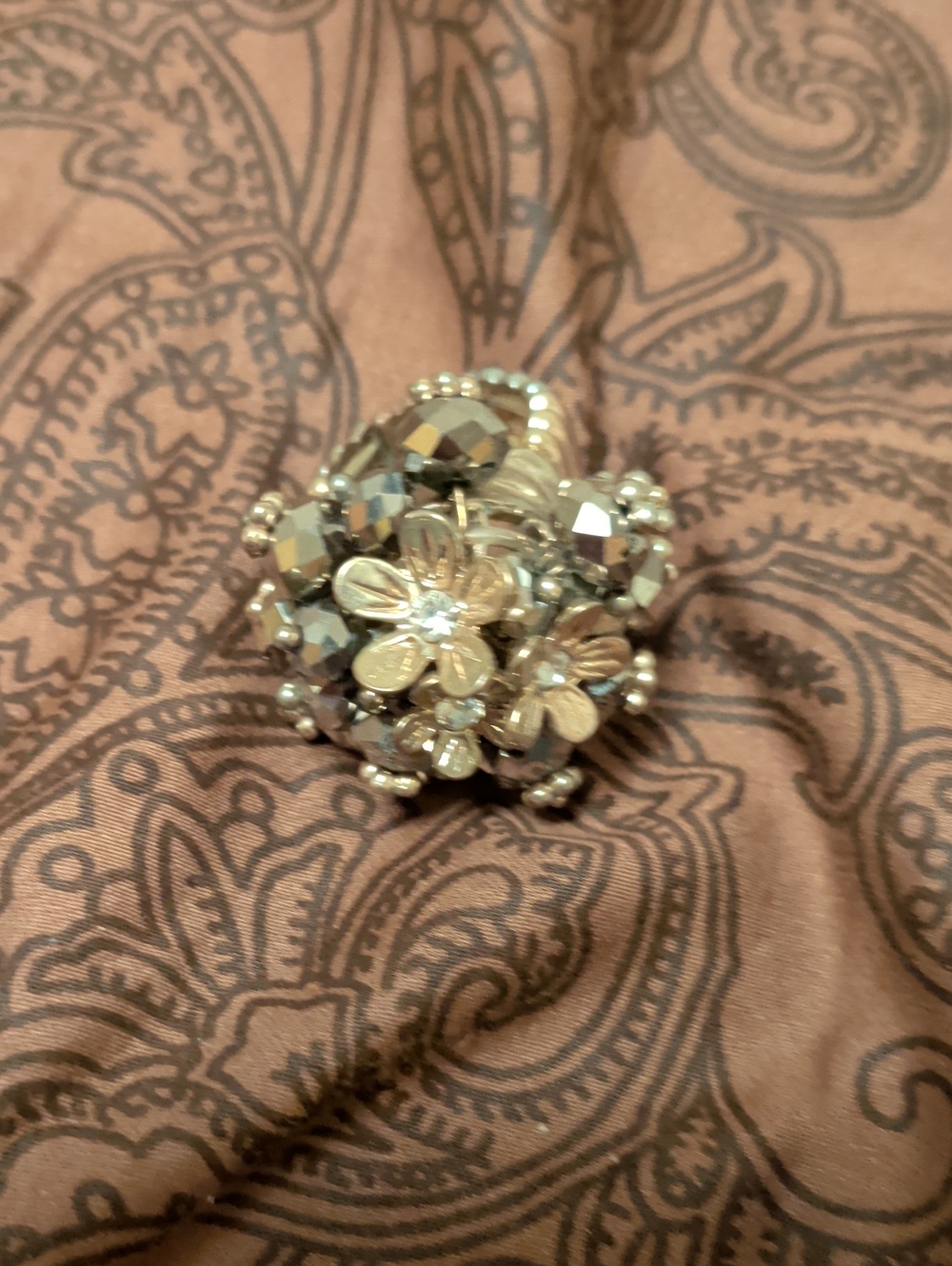 Floral Cluster Statement Ring - Gold Tone